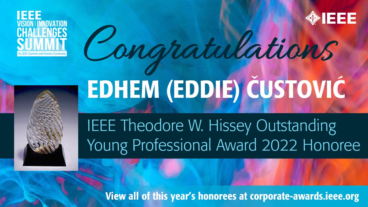Congratulations to <a href="/latrobe/">La Trobe University</a>'s <a href="/EddieCustovic/">Dr. Eddie Custovic</a> on his <a href="/IEEEorg/">IEEE</a> Theodore W. Hissey Outstanding #YoungProfessional Award, sponsored by <a href="/IEEEYP/">Young Professionals</a>, <a href="/IEEEPhotonics/">IEEE Photonics Society</a>, and <a href="/ieee_pes/">IEEE Power & Energy Society</a>, for #leadership in the empowerment of #technology professionals globally: bit.ly/IEEEAwards-202…