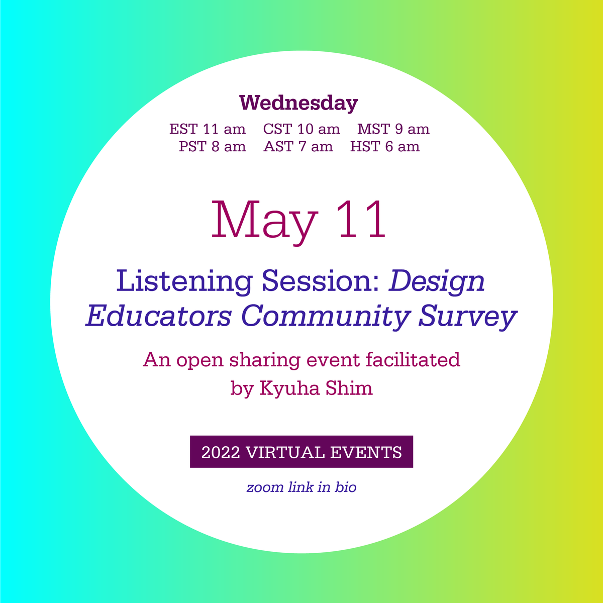 aigadec's tweet photo. Listening Session: AIGA Design Educators Community Survey
AIGA DEC’s upcoming national survey will investigate the current landscape of design education from multiple perspectives. Hosted by DEC Member, @Q_Shim https://t.co/eNmnGSM5sL #designeducators #aigadec https://t.co/RnqdC4ugsb