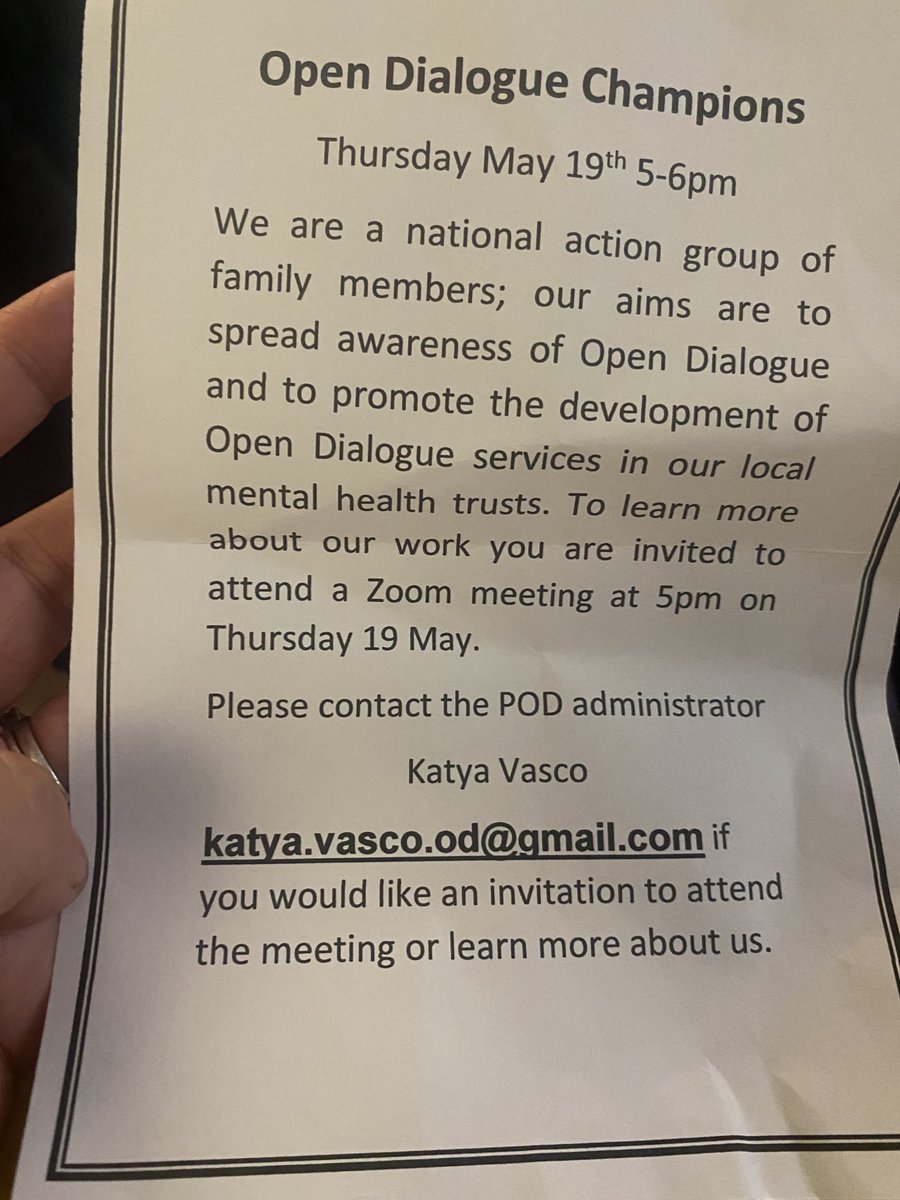 RNMHparttimer's tweet photo. Opportunities for action, an invitation to hear more about spreading the work of #open-Dialogue-Champions #family-involvement #champions #carers #open-dialogue ⁦@NELFT⁩ ⁦@kmptnhs⁩ https://t.co/Zbp8PEkOlw