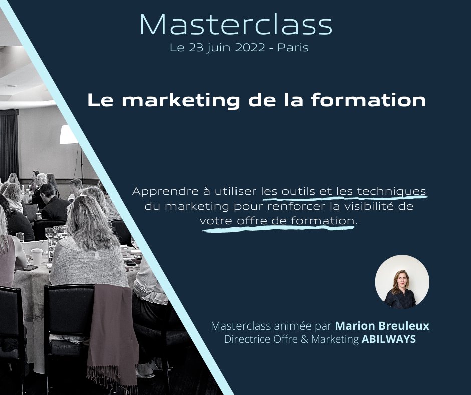 [ MASTERCLASS ] Le Marketing de la formation.
🏬 À Paris
📅 Le 23 JUIN 2022
🔎 Acquérir les outils du Marketing pour renforcer l’adhésion à vos dispositifs de formations internes.
✒️ Pour vous inscrire ↪️↪️efe.fr/formation/mark…