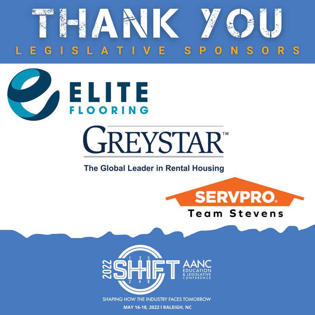 AANCOnline's tweet image. THANK YOU to our #AANC2022SHIFT Legislative Sponsors: Elite Flooring, Greystar and ServPro Team Stevens! #AANC2022SHIFT #getSHIFTdone #SHIFThappens #ohSHIFT