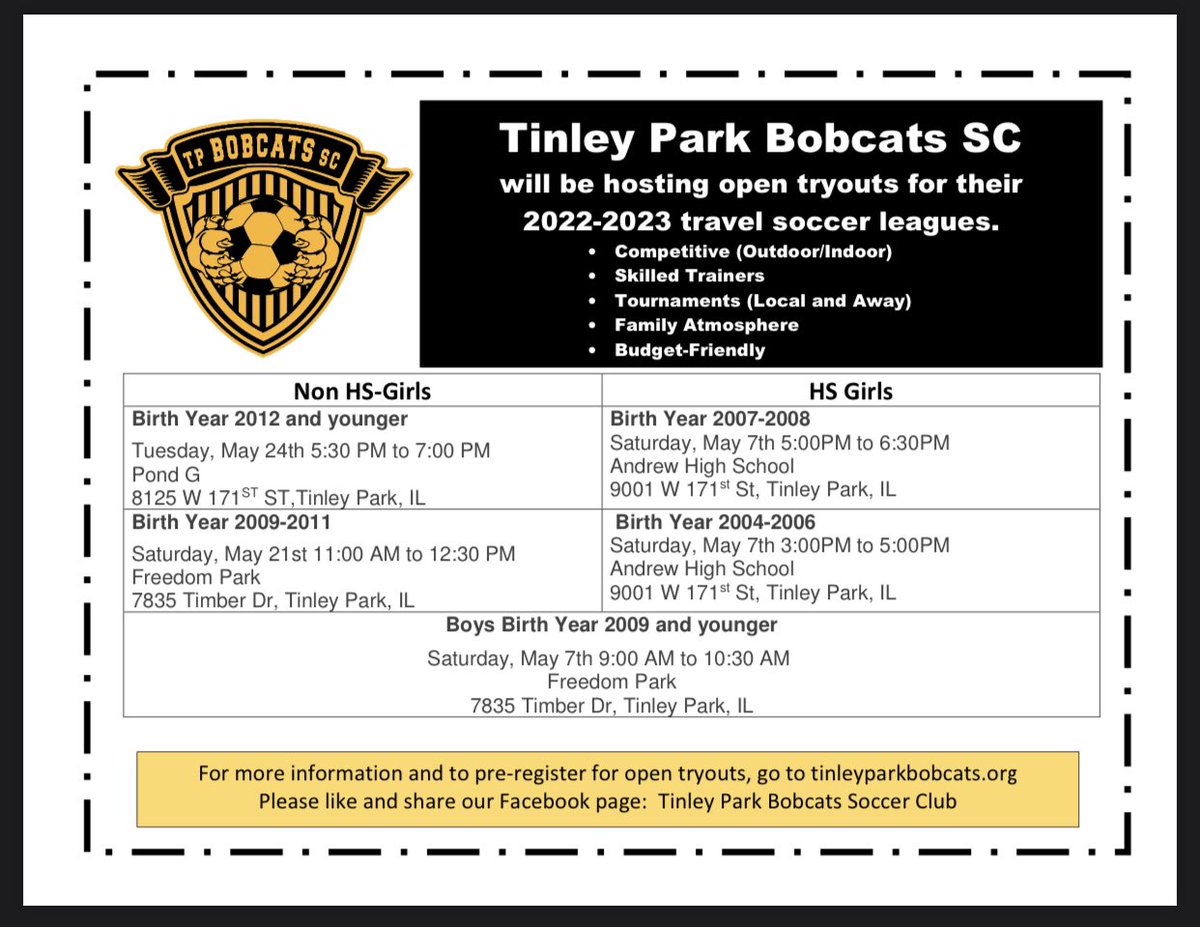 Updated tryout schedule..