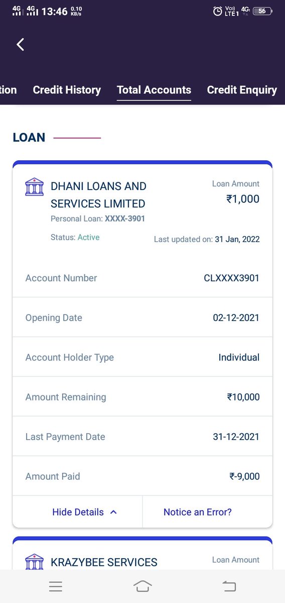 AjayPandey94's tweet photo. @dhanicares I have not taken any loan from your bank and also but while checking CIBIL score 1 loan Account is flashing with my PAN details. Please resolve my problem. Someone is misusing my PAN in Dhani Loans. Take serious action.@dhanicares https://t.co/PdxubVLppt
