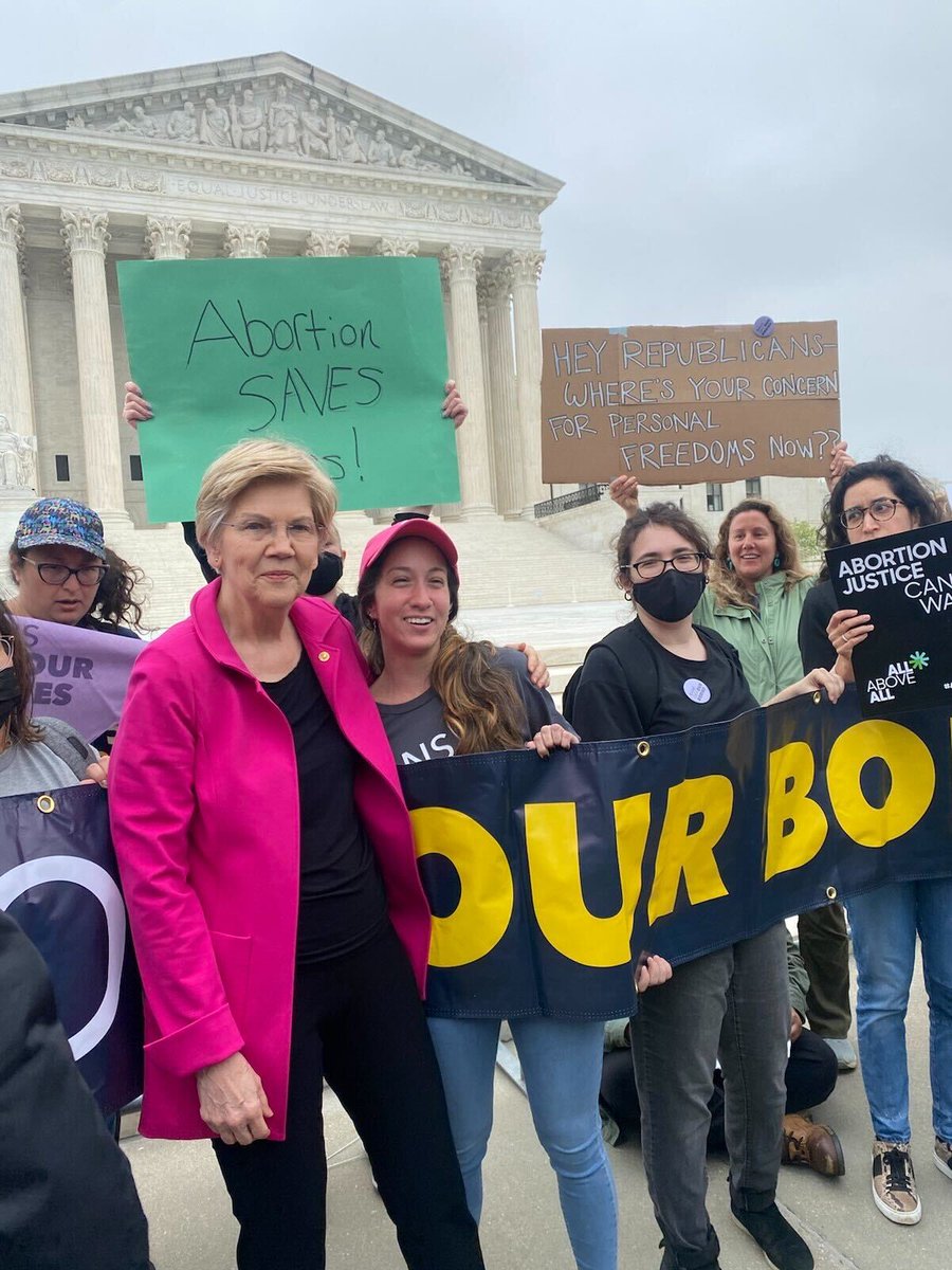 ewarren's tweet photo. I joined activists on the steps of the Supreme Court yesterday to say we are not going back. We are in this fight all the way for abortion rights. https://t.co/V4NnEakwYx
