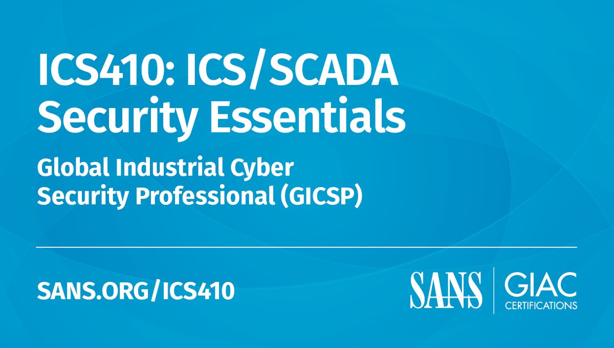 SANSICS's tweet photo. Get your #GICSP certification!
Train with SANS #IndustrialControlSystems Security & learn more about the #ICS410: ICS/SCADA Security Essentials course here: https://t.co/P1BmVBLDGk
#ICSsecurity #industrialcontrolsystems #OT #OTsecurity #cybertraining #GIAC #certification https://t.co/bjDp8XpLzH