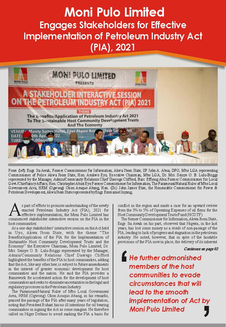 MonipuloLtd's tweet photo. Moni Pulo Limited engages stakeholders for effective implementation of Petroleum Industry Act (PIA), 2021 https://t.co/WJJvMT2Fwm