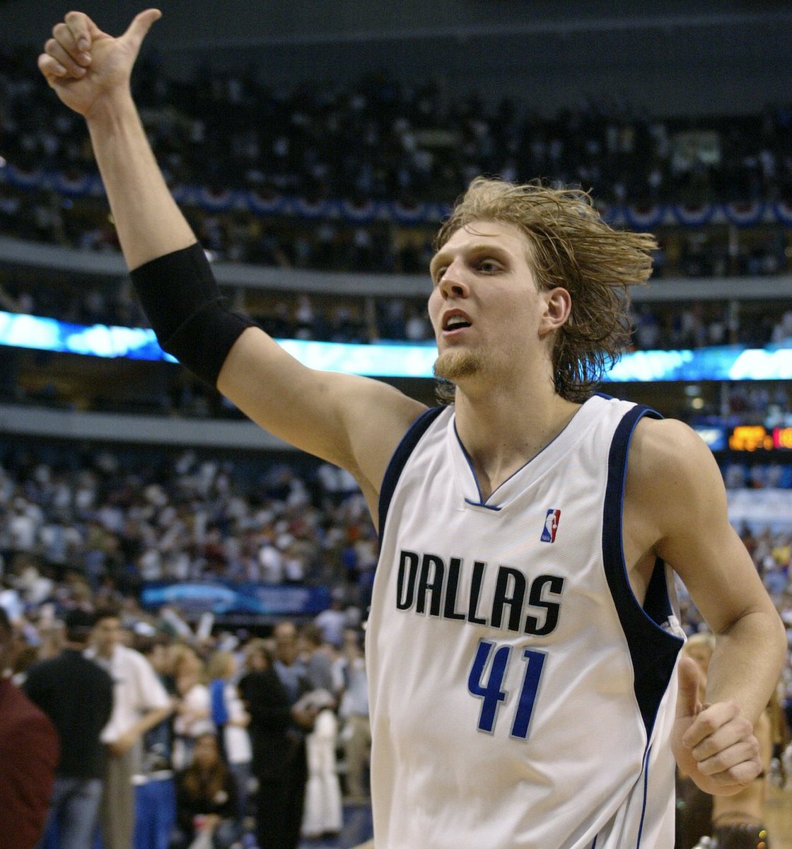 NBA_de's tweet photo. #OTD in 2003: 𝘾𝙇𝙐𝙏𝘾𝙃 𝘿𝙄𝙍𝙆
#MFFL
31 PTS, 11 REB - @swish41 in GM7!
@dallasmavs Win 4-3 vs Portland Trail Blazers!
#NBA75
#DailyDirk
#DirkDE https://t.co/K3YEjSPEJ2