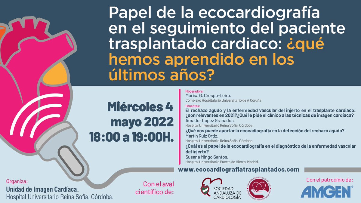 JovenesSec's tweet photo. No os perdáis hoy este gran webinar sobre ecocardiografía en paciente trasplantado cardíaco ❤️❤️

+ info: https://t.co/VsyDEbiVBw

@ImagenCardiaca @SACardiologia @marisa1109 @Susanamingo @elenadpelaez https://t.co/P4k3EkhJ3m
