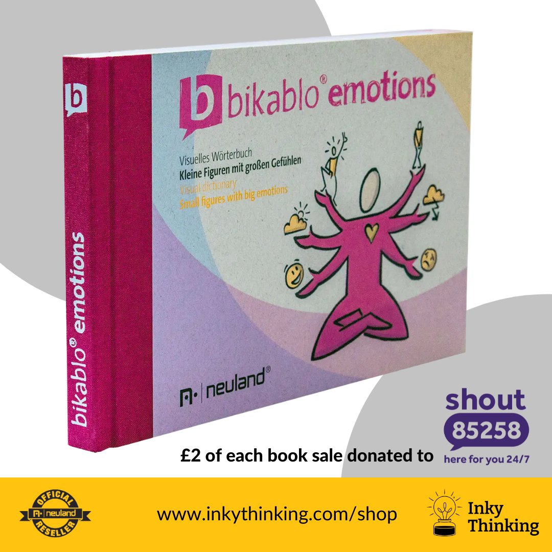 The Emotions book from biklabo is a valuable resource when seeking to communicate a range of emotions visual. Available from the Inky Thinking shop, with £2 of every sale donated to Shout.