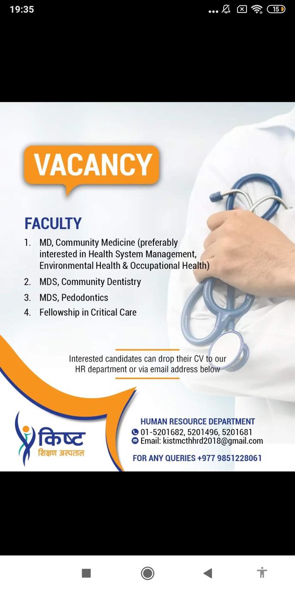 KISTMCTH's tweet photo. Vacancy announced for faculty positions at KIST Teaching Hospital, Lalitpur https://t.co/lsQ08RFMlB