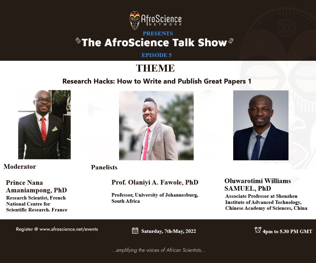 Afroscience1's tweet photo. Sign up for the AfroScience Network talk show. This will be happening at 4pm (GMT+0) on Saturday 7th May, 2022. 

 Register here: https://t.co/FfJ4zPQnce
#africa #afroscience #network #science https://t.co/FBswvMvJDt