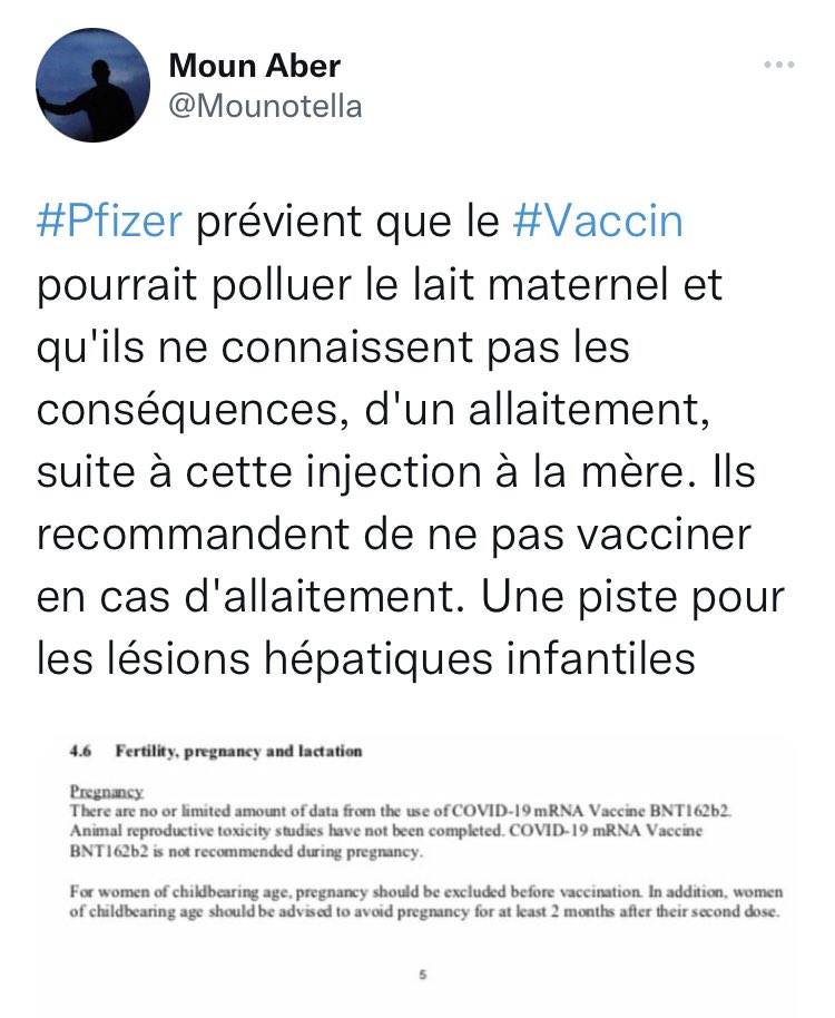 Carene1984's tweet photo. Les essais de Pfizer montrent que sur 270 femmes enceintes, seules 32 ont été suivies, une seule a donné naissance à un bébé vivant.
Un nouveau document alerte des risques sur le lait maternel.
Et Véran croit qu’il s’en tirera devant un tribunal par « Pardon, on ne savait pas » https://t.co/rphYdwgjNv