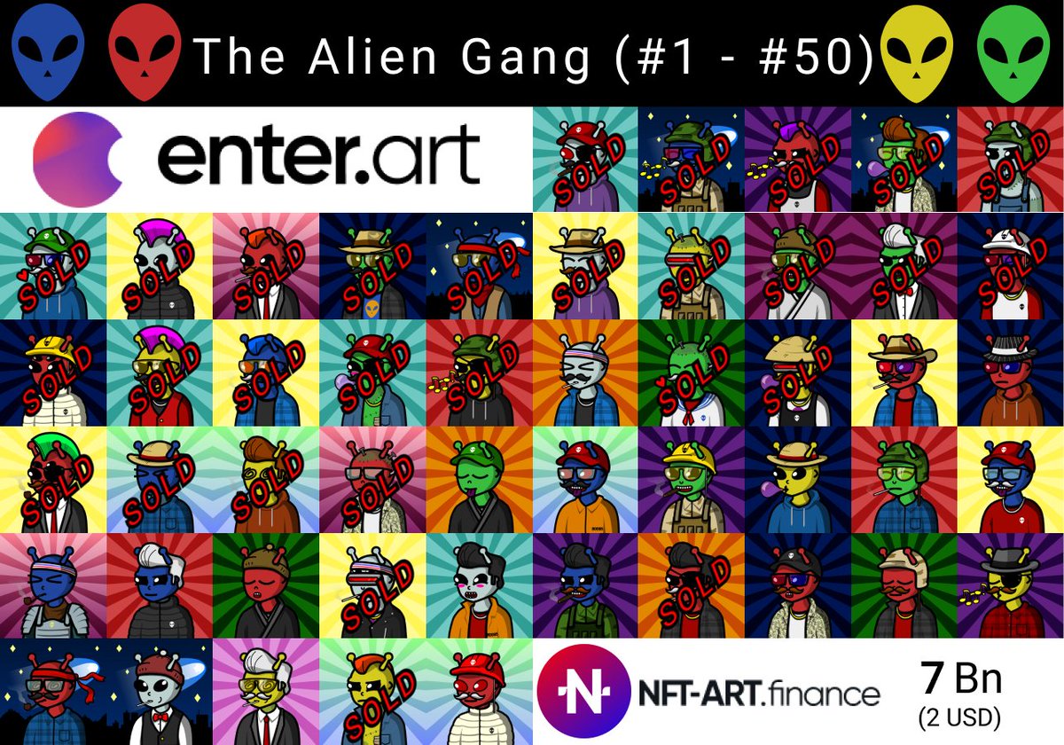 The Alien Gang 👽
@ #EnterArt!

Get Yours! 🛸 
🔗enter.art/artist/un_matu…

Buy $NFTArt @ Pancakeswap 🥞
🔗bit.ly/3xPVsBr

#nft #nfts #nftart #nftcollectors #nftcollection #EnterArmy  #enterAUDIO #EnterShillGang #EnterNFT  #BSC #Binance