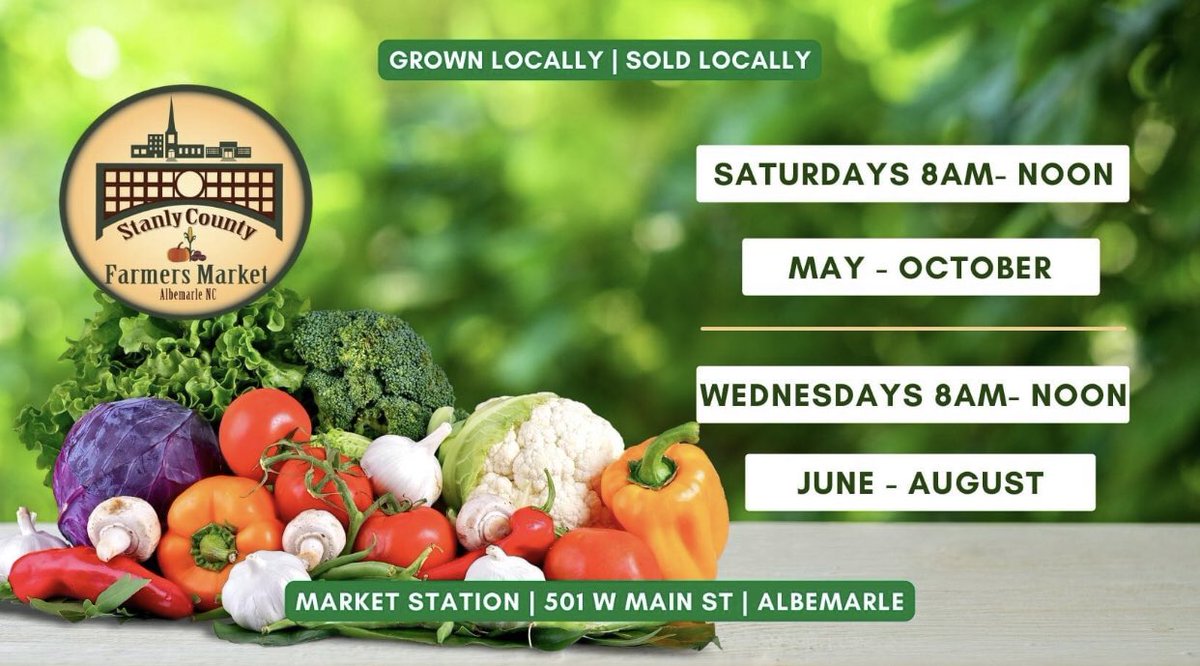 WABZ19's tweet photo. The Season begins ~ Sat May 7 @StanlyCountyFM 
@CityAlbemarleNC @ADDC08 #farmersmarket #growlocal #shoplocal #uwharrieregionnc #albemarlenc #bedowntown https://t.co/zKKDBTGK2F