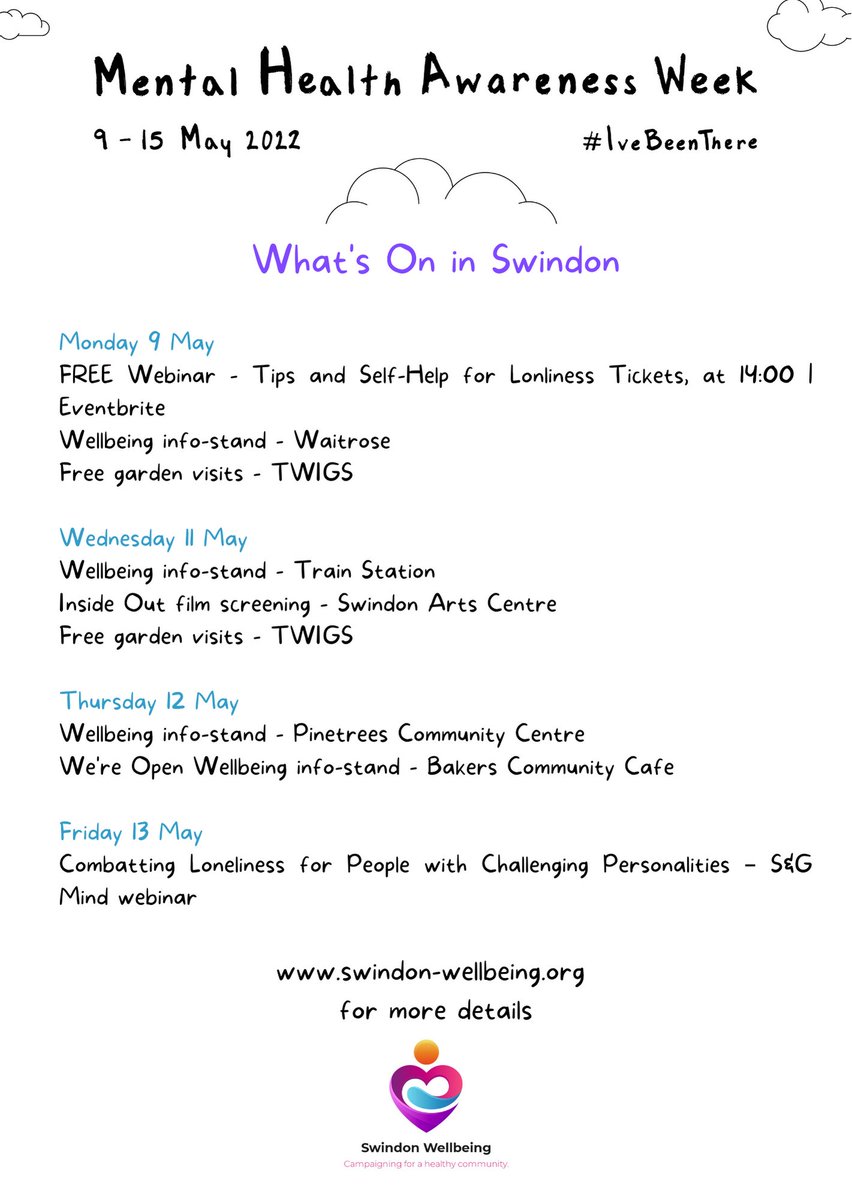 Next week is Mental Health Awareness week.

There are lots happening next week so come and get involved!