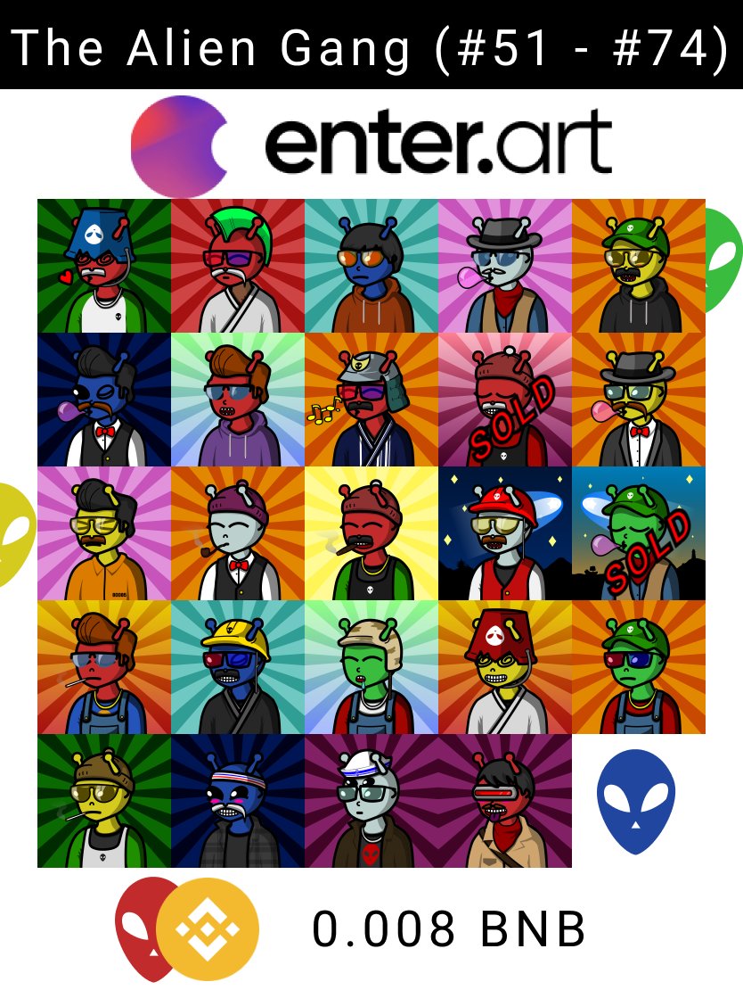 The Alien Gang 👽
@ #EnterArt!

Get Yours! 🛸 
🔗enter.art/artist/un_matu…

Join Discord! 🗣️
🔗discord.gg/enter 

#nft #nfts #nftart #nftcollectors #nftcollection #EnterArmy  #enterAUDIO #EnterShillGang #EnterNFT  #BSC #Binance