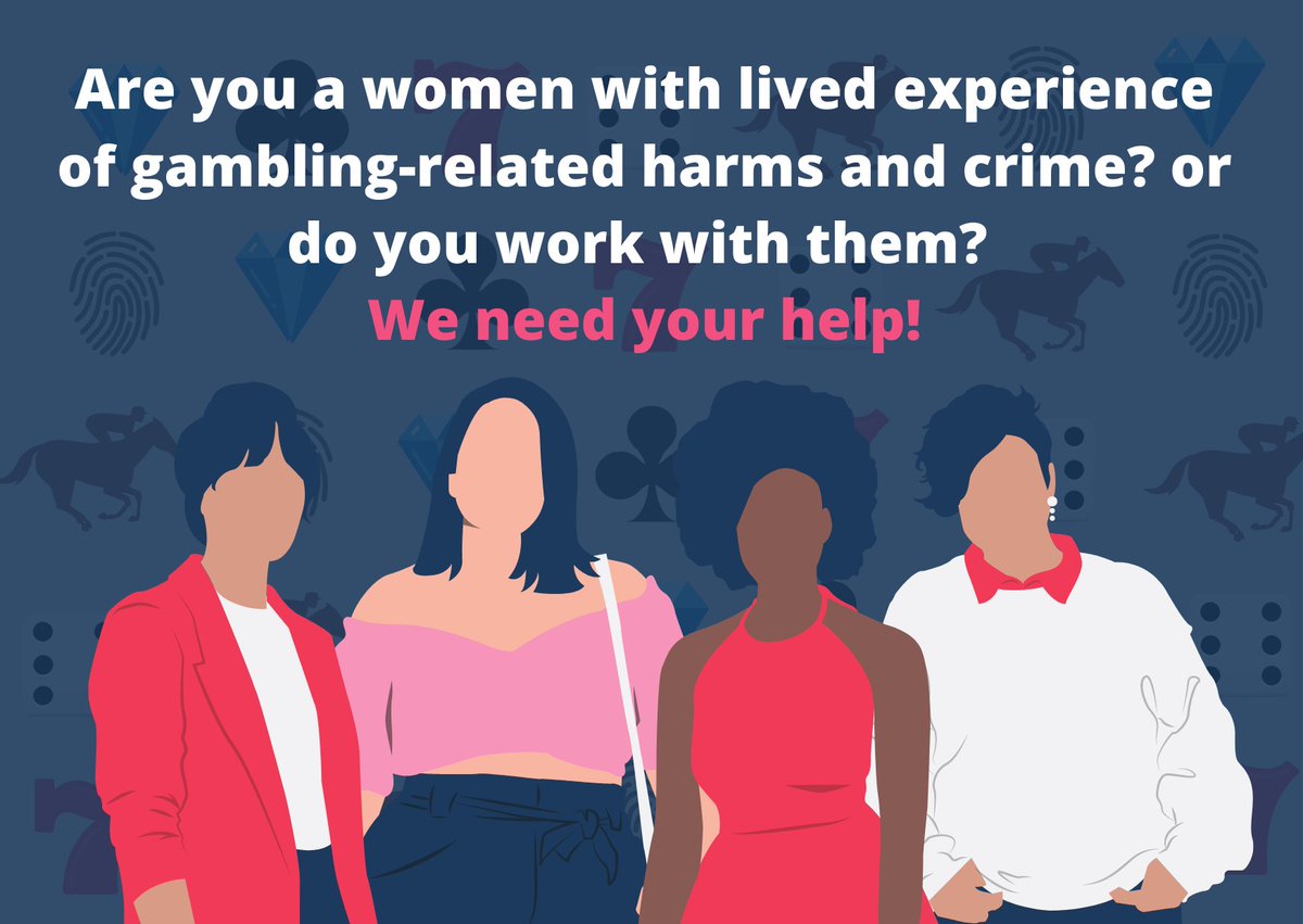 NicolaAHarding's tweet photo. WE NEED YOUR HELP!

Women, Crime &amp; Gambling-related Harms Research

If you think you could help and would like more information about the study, please complete a very short online form here: https://t.co/vCkqytQOdB

#GamblingTwitter #gamblingaddiction #problemgambling #women https://t.co/7LOMwTIY5E