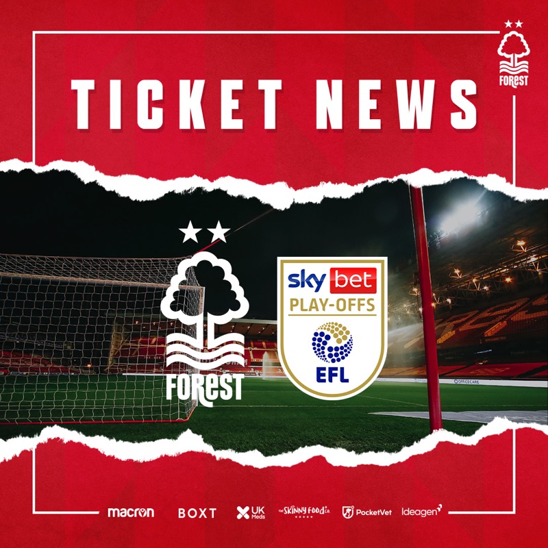 NFFC's tweet photo. 🗞️ Home play-off semi-final ticket details confirmed

🏆 Available to season card holders online only from 5pm today

🎟️ Adult tickets priced from £29

🔜 On sale to home members from Tuesday 10th May

ℹ️ Click the link for full details 👇 

✊ #Together

🌳🔴 #NFFC
