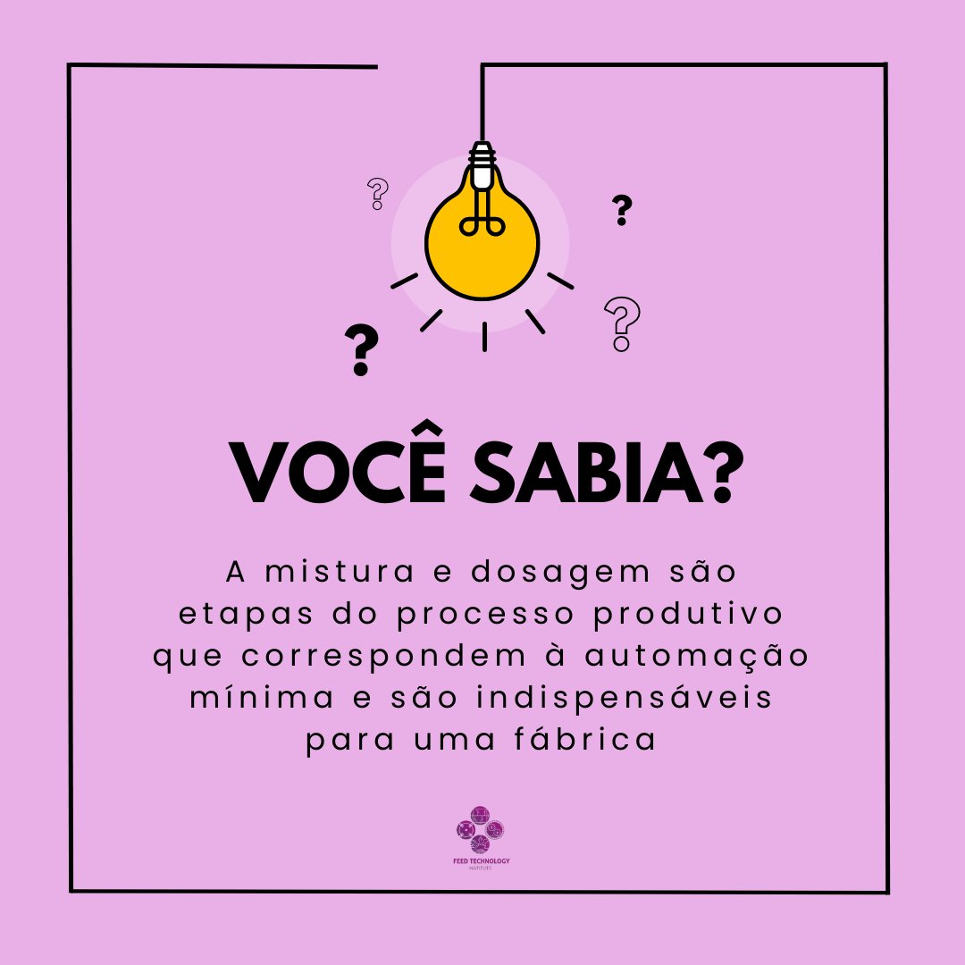 InstituteFeed's tweet photo. #vocêsabia? A mistura e dosagem são etapas do processo produtivo que correspondem à automação mínima e são indispensáveis para uma fábrica?

Fonte: Klein, A. A. (1999). Pontos críticos do controle de qualidade em fábricas de ração-Uma abordagem prática. 

#feedtechnologyinstitute https://t.co/Lowr6MFUxO