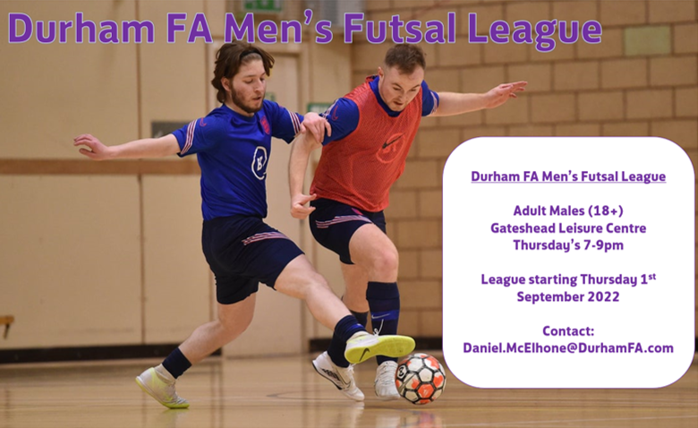 DurhamFA's tweet photo. Durham FA Men's Futsal League

📅 Thursday's - Starting 1st September
🕖 7-9pm
📍 Gateshead Leisure Centre

For more information or to enter, contact: Daniel.McElhone@DurhamFA.com https://t.co/LsyoCFXmRL