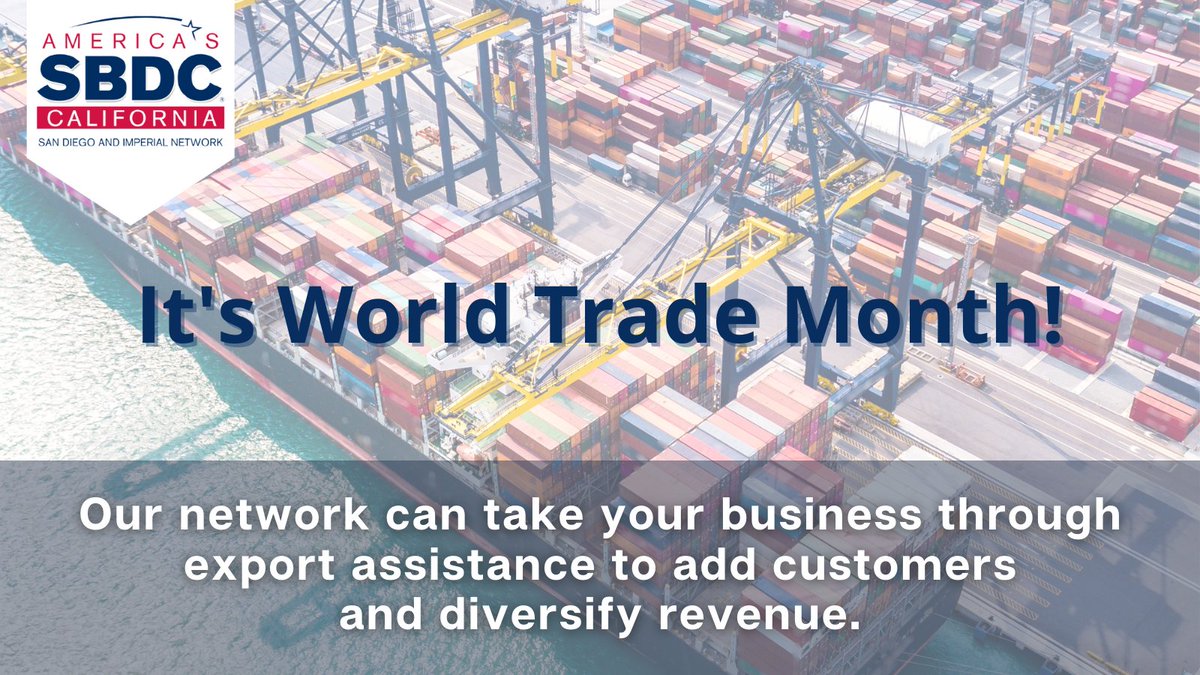 Since 1938 the United States has recognized May as World Trade Month. Did you know your small business can go global? And we can help: sdivsbdc.org/export-sbdc-wo… We also have training on-demand: sdivsbdc.org/on-demand-trai… #WorldTradeMonth #goglobal #sandiego #imperialvalley #smallbiz