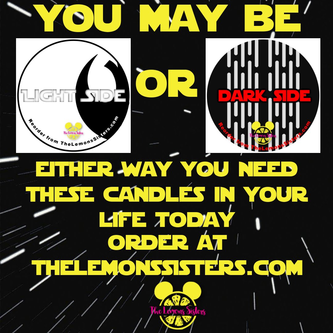 LemonsSisters's tweet photo. It doesn't matter if you are #lightside or #darkside you need both of these Disney inspired candles from The Lemons Sisters. Order yours today at https://t.co/E5eCOz4FXD https://t.co/r58XOBHLq0