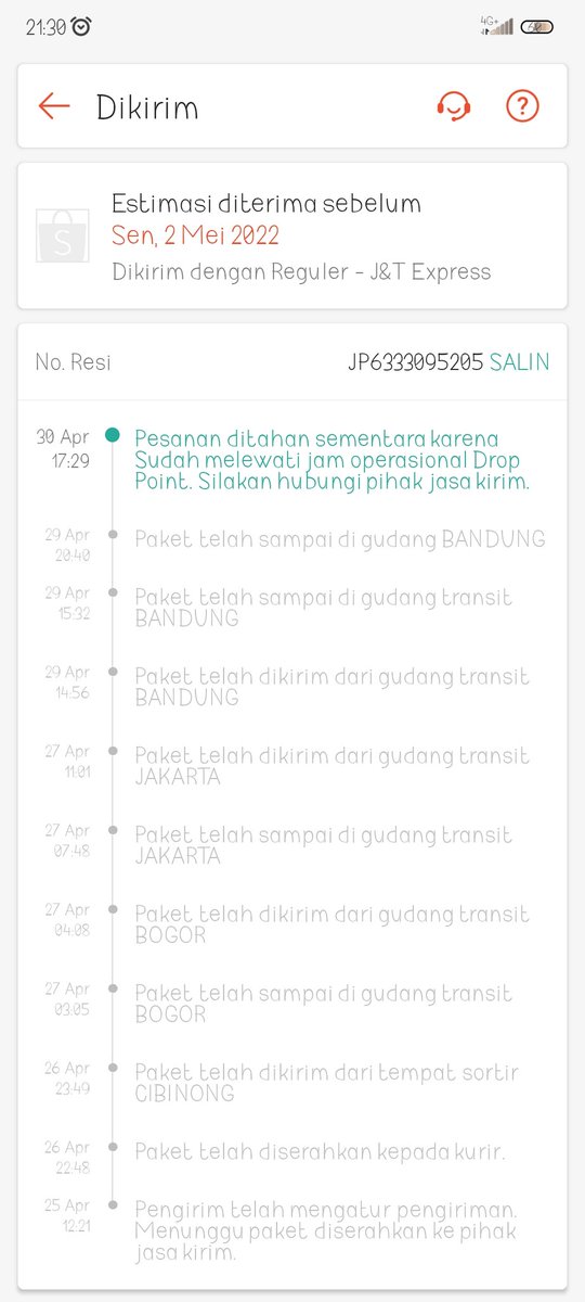 mutiadyulianti's tweet photo. @jntexpressid halo min tolong cek-in paket aku dong dari tgl 30april stuck ga dikirim kirim https://t.co/n0NoEv31iL