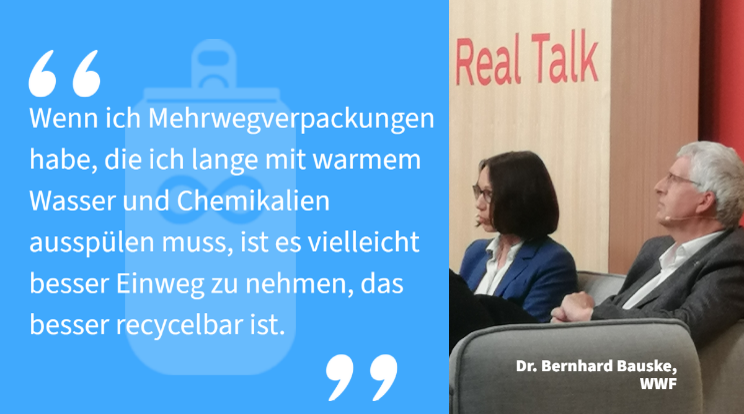 MPE_Germany's tweet photo. Vielfach vergessen: Die Reinigung von #Mehrweg verbraucht viel mehr Ressourcen, als Viele denken, wie Dr. Bernhard Bauske vom @WWF_Deutschland beim #RealTalk erklärte. #Einweg #Mehrweg #Recyclingmeister https://t.co/KKRawJ7Xpf