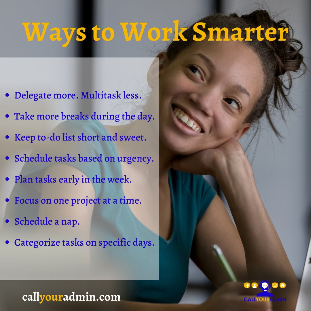 CallShona's tweet photo. When you're doing it all by yourself, it can be exhausting and overwhelming. Here are some ways to help you work smarter and not harder in your business. Need help getting things done? Call Your Admin! Schedule a call with us today https://t.co/3ri2tEpcCQ. #delegate https://t.co/EYp6JEqeoI