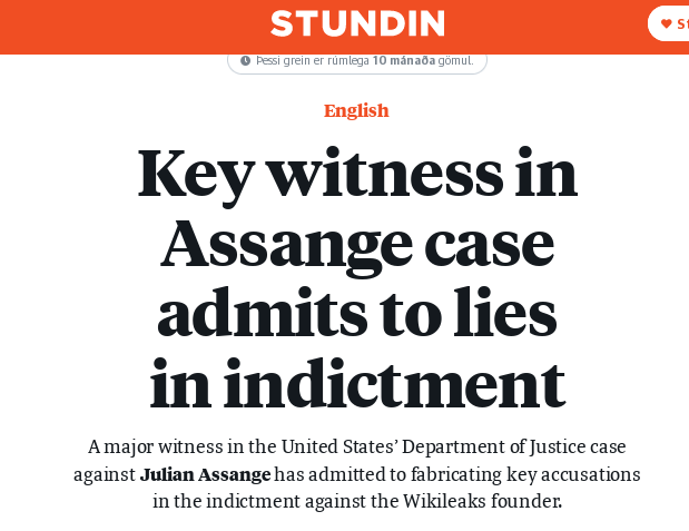 The Star US prosecution witness in case against Julian Assange has been revealed as convicted fraudster who has admitted he fabricated his accusations against the WikiLeaks publisher #FreeAssangeNOW stundin.is/grein/13627/ke…