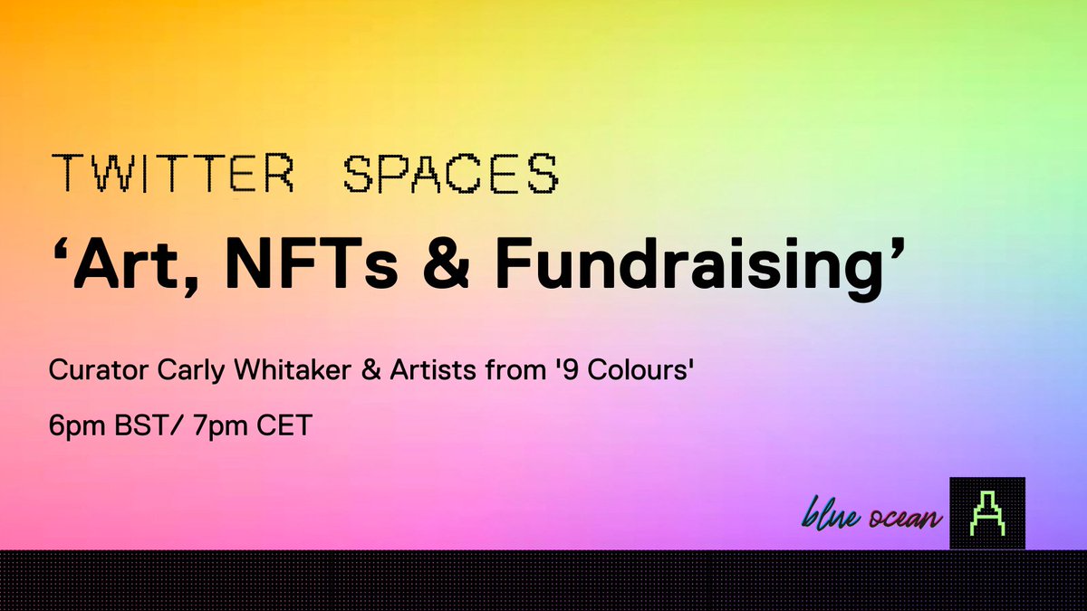 Artpool (@artpool_xyz) on Twitter photo The talented <a href="/Miss_CarlyJane/">Carly Whitaker</a> is joining <a href="/FoesselPauline/">Pauline Foessel</a> live today alongside several of the talented artists from their upcoming drop ‘9 Colours’.
⏰Set a reminder for ‘Art, NFTs & Fundraising’ at 6pm BST/ 7pm CET!
👉x.com/i/spaces/1OyJA…
#NFTcommunity #Artpool The talented <a href="/Miss_CarlyJane/">Carly Whitaker</a> is joining <a href="/FoesselPauline/">Pauline Foessel</a> live today alongside several of the talented artists from their upcoming drop ‘9 Colours’.
⏰Set a reminder for ‘Art, NFTs & Fundraising’ at 6pm BST/ 7pm CET!
👉x.com/i/spaces/1OyJA…
#NFTcommunity #Artpool