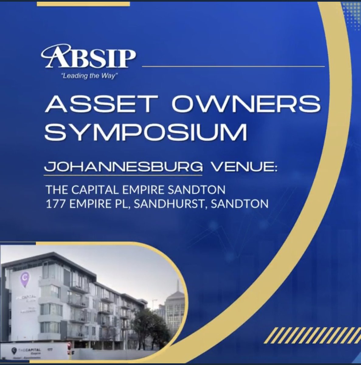 27four's tweet photo. The @absip Asset Owners Symposium kicks off today in Johannesburg.
Our panelistโs today include #NFMW, @GEPF_SA, Liberty Commercial Umbrella Fund and Alexander Forbes Retirement Fund. https://t.co/65Ud3hWBce