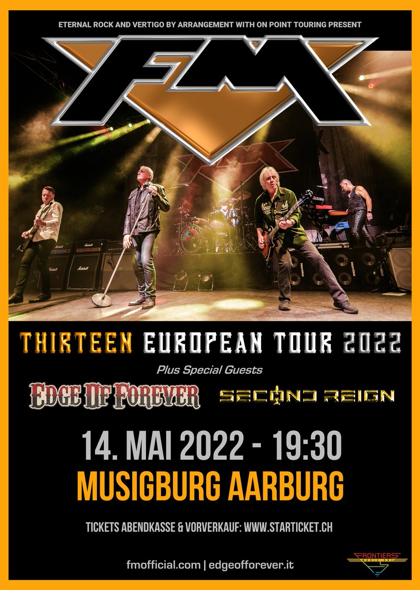 We're in Aarburg #Switzerland next week and looking forward to playing <a href="/Musigburg/">Musigburg Aarburg</a> on Saturday 14 May. We'll be joined by Special Guests #EdgeOfForever and #SecondReign. 

Tickets are on sale at starticket.ch/de/tickets/fm-…

#FMlive #thirteeneuropeantour #classicrock #livemusic