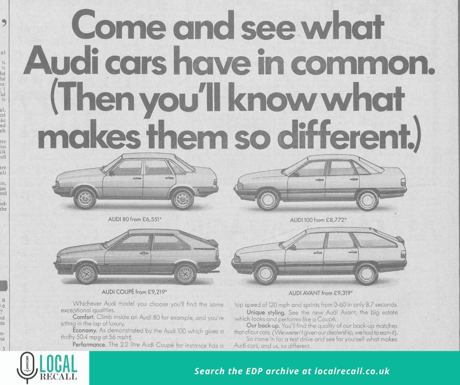One for all of the car fans out there! Back in 1984 the EDP 24 published an ad for Audi highlighting all of their new cars.

We're sure a few of you have memories of driving around in one of these?