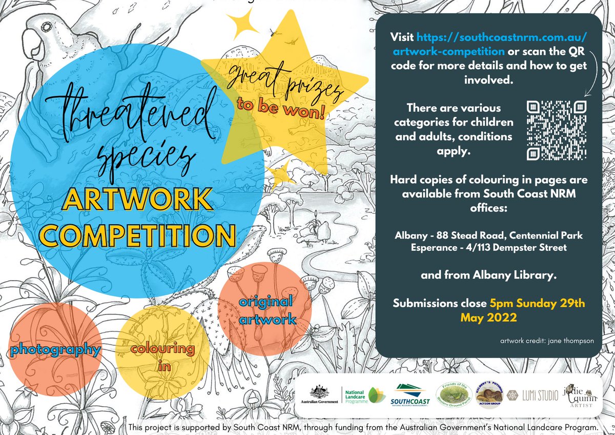 FriendsWGP's tweet photo. Come and join in the fun of the 'Threatened Species Artwork Competition!'

There are several categories for different age groups and for different art work types, so there's no excuse not to get involved 😎

Entries close 5pm Sunday the 29th of May.

@TSCommissioner 

#kyloring🦜 https://t.co/6KdI0VV82r