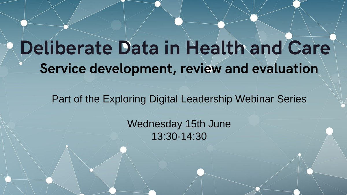 We are excited to be joined by <a href="/ijeomaMD/">Ijeoma Azodo, MD</a> from <a href="/NESDigital/">NES Technology Service (NTS)</a> for our next webinar exploring data in health and care. Open to all roles and levels with an interest in developing their digital leadership knowledge! Book your place here bit.ly/deliberatedata 
<a href="/Bairdp/">Paula Baird</a>