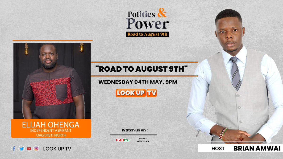 Elijah Oenga (@elijahoenga) on Twitter photo Tonight <a href="/lookuptv/">LOOK UP TV</a> with <a href="/AmwaiBrian/">Brian Oketch Amwai 🇰🇪 K24</a> as from 9.00pm discussing our road to August 9th. #Dagotukoworks is our path. Tune in and let's engage. Tonight <a href="/lookuptv/">LOOK UP TV</a> with <a href="/AmwaiBrian/">Brian Oketch Amwai 🇰🇪 K24</a> as from 9.00pm discussing our road to August 9th. #Dagotukoworks is our path. Tune in and let's engage.