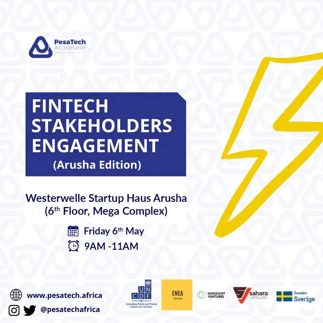 PesaTechAfrica's tweet photo. Arusha this is for you!!
The second stakeholder engagement will be held on the 6th of May at Westerwelle Startup Haus @wsh_arusha
••• 
 @UNCDFdigital @VenturesSahara @eneaadvisors @swedense @Startup_Reseau https://t.co/8rCgpUMtjS