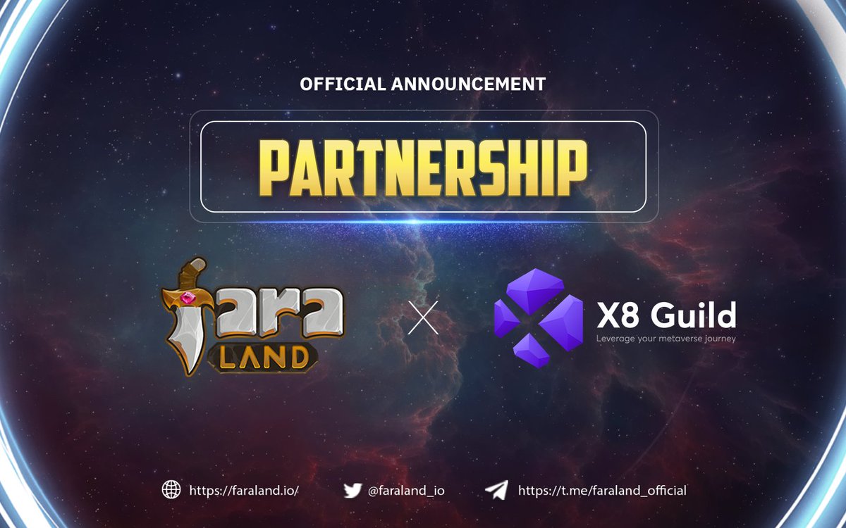 ✨Faraland is partnering up with @X8Guild ✨
 
🎮X8 Guild is DAO-based Play-to-Earn gaming guild that brings players, investors, and NFT Games together 

⚔️X8Guild is prepared for some actions⚔️

🔥Are you ready for epic battles🔥 

Join us now!

#Faraland #X8Guild