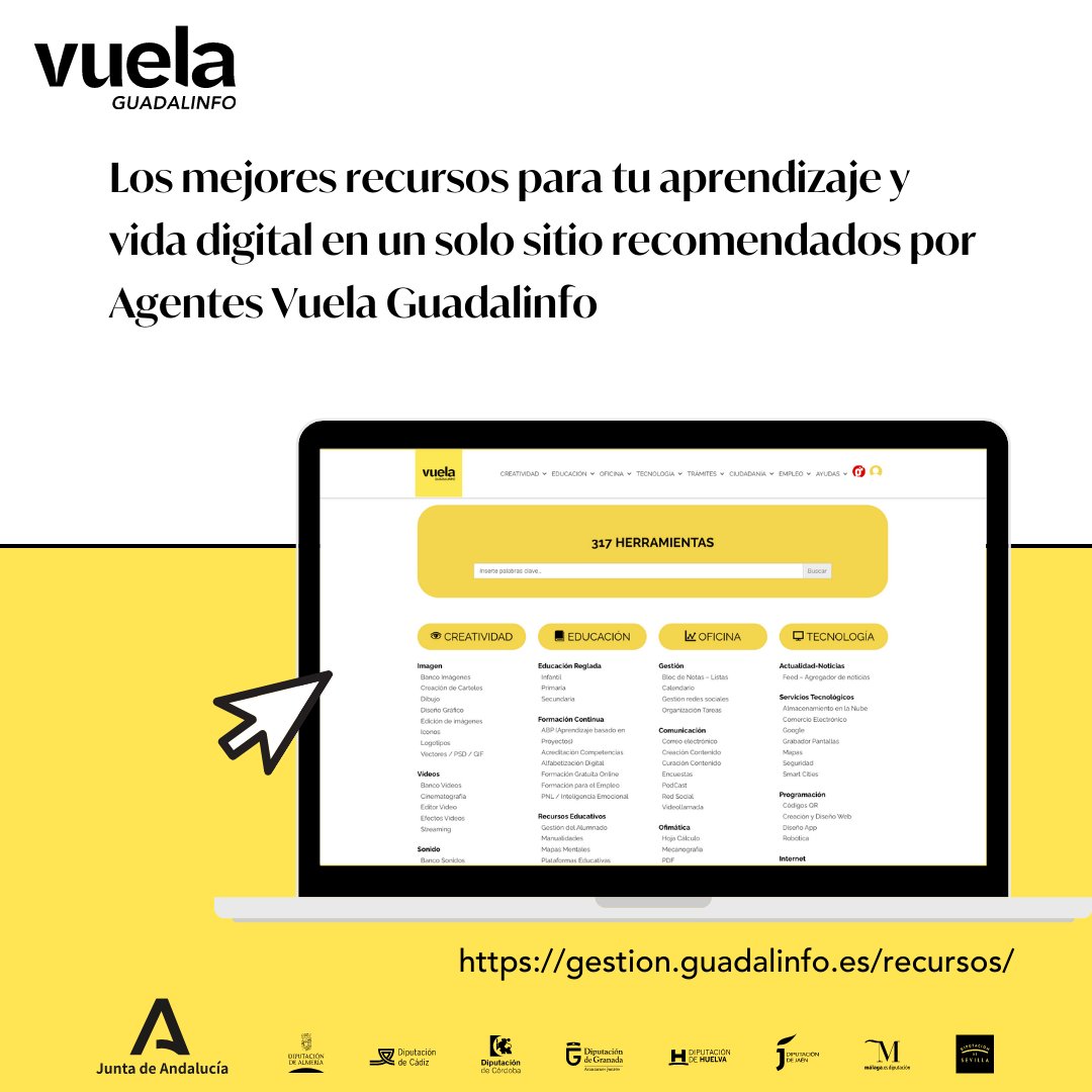 ¿Mucho lío? ¿Necesitas un recurso digital para esa tarea?🧰⚙️ Busca en la nueva web de #recursosdigitales recomendados para ti por la red Agentes #VuelaGuadalinfo: a tu alcance, fácil, fiable y actualizado. Refuerza tu #aprendizajedigital o el de otros ➡️ bit.ly/3vZDD2R