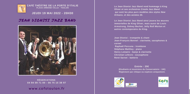 cofstoulon's tweet photo. Jean Dionisi Jazz Band - Jeudi 19 mai 2022 #jeandionisi #cafetheatreporteditalie #toulon #concertjazztoulon #concertjazz https://t.co/rnSKVaNjuF