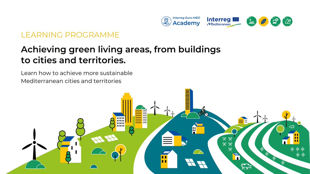 📢Register now to the Interreg Euro-MED #Academy #green living areas learning programme!

You'll learn about #CircularEconomy, #SustainableMobility, #EnergyEfficiency &amp; #CleanEnergy in this 6-week programme w. experts from the @MEDProgramme🌱

🔗Enrol now bit.ly/3KBQrBK