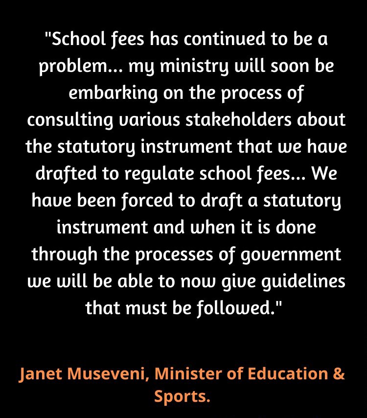BagumaNelson8's tweet photo. @JanetMuseveni: School fees has continued to be a problem, my ministry will soon be embarking on the process of consulting the various stakeholders about the statutory instrument that we have drafted to regulate school fees." #BuildingUG  #UGUpdates https://t.co/TfetvuG4Dp
