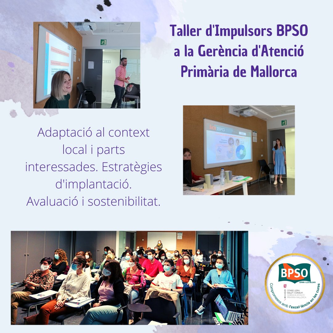 Els nostres LÍDERS DE GUIA, Azucena Alarcón i Alberto Frieyro ens donen més eines per implantar GBP. 
Laura Martorell i Carmen Vega ens fan més dinàmica l'avaluació i la sostenibilitat de les guies! 

@bpsobalears <a href="/bpsohcin/">bpsohcin</a> <a href="/BpsoHuse/">bpso huse</a> <a href="/apmallorca/">Gerència d'Atenció Primària de Mallorca</a> <a href="/ibsalut/">Servei de Salut de les Illes Balears (IB-SALUT)</a> <a href="/BPSOHsjd/">RNAO-HSJD</a> <a href="/bpsohusll/">BPSOHUSONLLATZER</a>