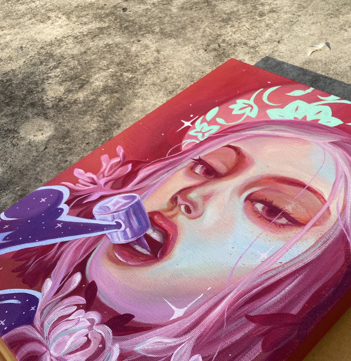 Spray language is ready to fly🎆 
.
#painting #paint #acrylicpainting #portrait  #portraitpainting #womenempowerment #womenartists #womenportrait #femaleartist #art #artoncanvas