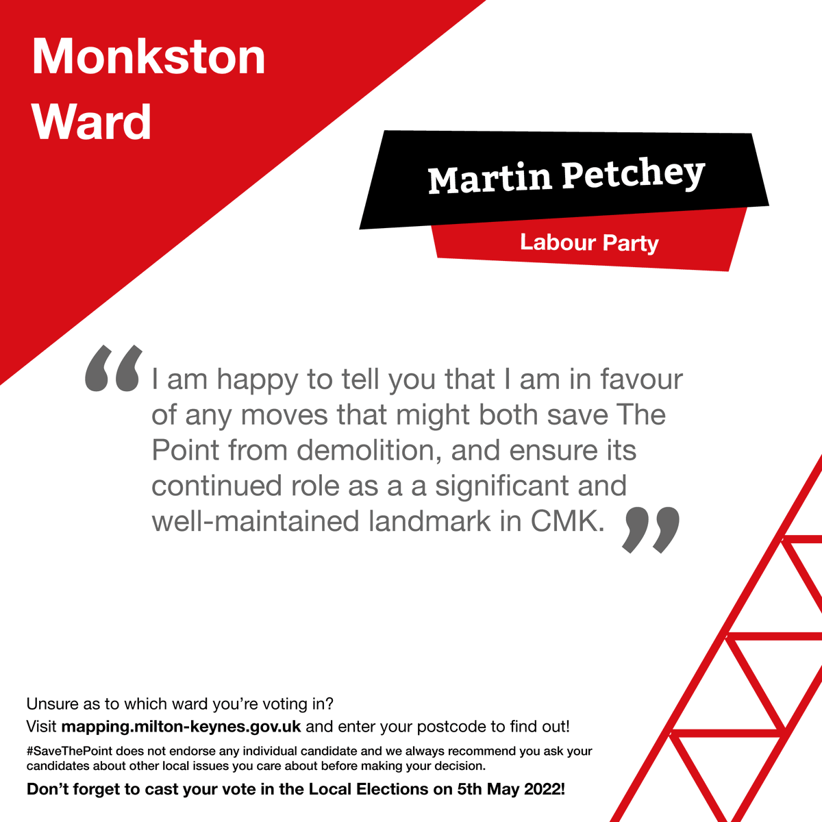 savethepointmk's tweet photo. We've been contacting candidates ahead of tomorrow's #localelections about why we need to #SaveThePoint and #MakeItATalkingPoint. Most did not respond. But if you're voting in the Monkston Ward, here's a candidate who did...
#lovemk #miltonkeynes @MartinPetchey https://t.co/XrJ2ikju9s
