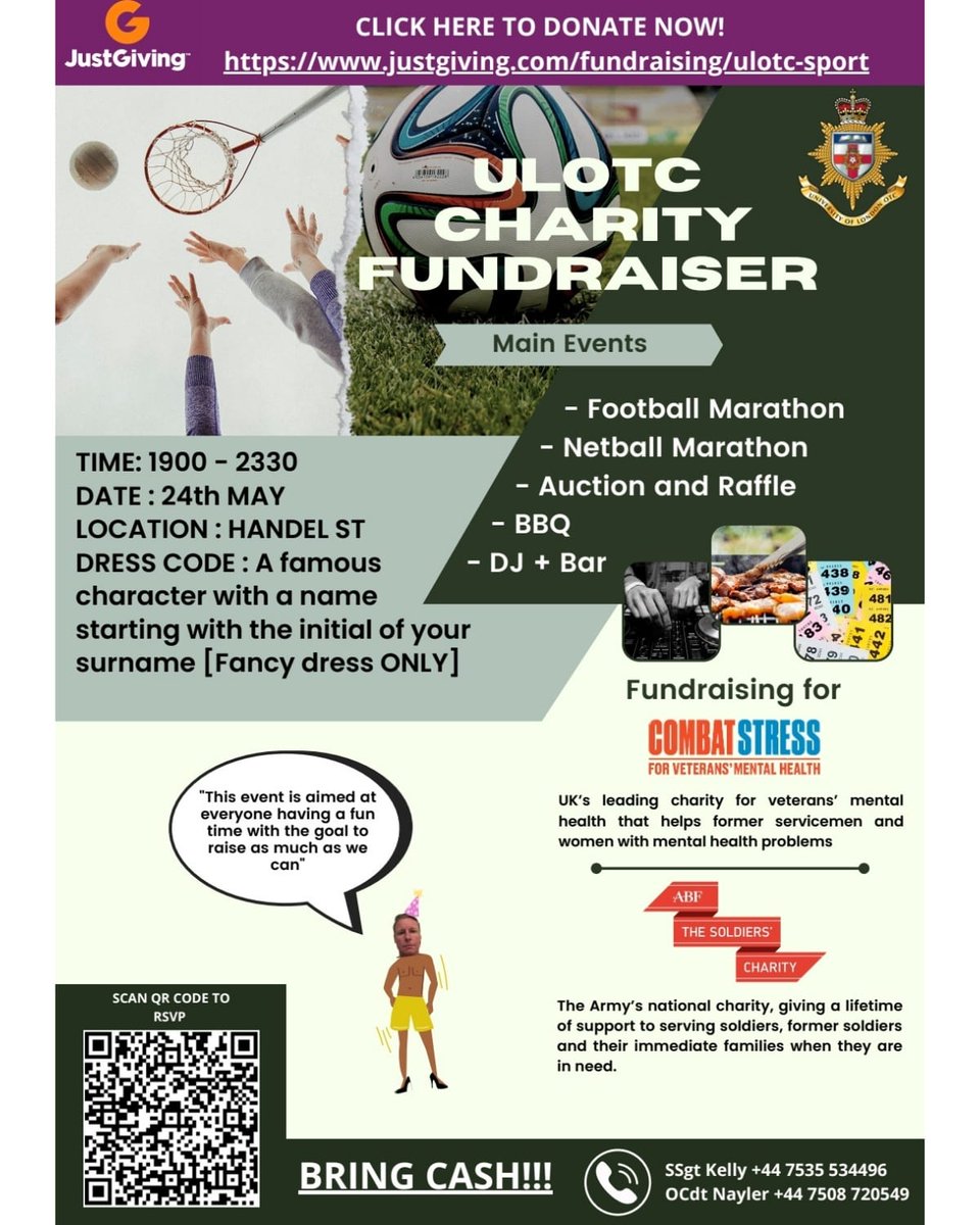 ULOTC Charity Sport Event - 24th May 2022. We're hosting a 12 hour netball/football marathon for ABF The Soldiers Charity and Combat Stress. Including auctions for some great prizes and continuous sport all day. justgiving.com/fundraising/ul…