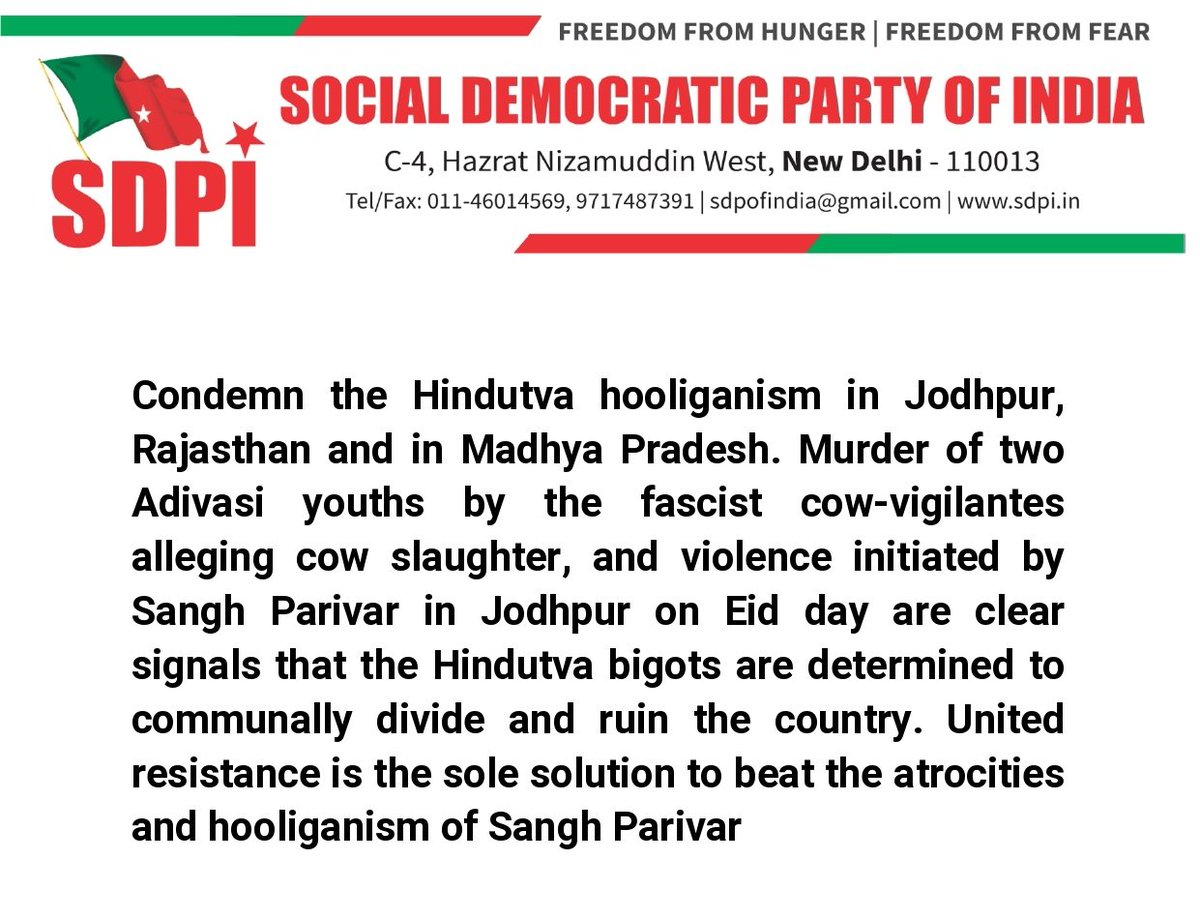 MKFaisy's tweet photo. Condemn the Hindutva hooliganism in Jodhpur, Rajasthan and in Madhya Pradesh. 
#jodhpurriots
   
https://t.co/bG3OYAzesS

https://t.co/tTBzj9i9tS https://t.co/z6WhMsyIn7