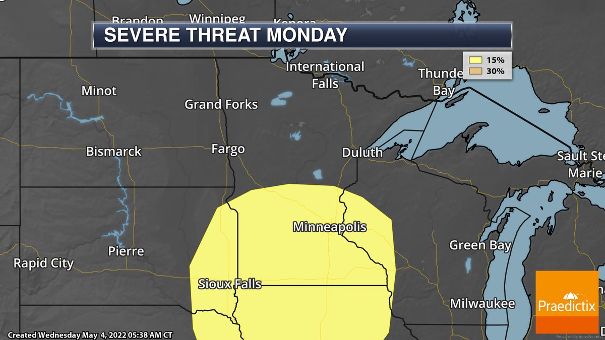 Ready for some strong storms? Severe weather will be possible early next week across central and southern Minnesota. Something to keep an eye on the next few days! #mnwx https://t.co/TGmPDZENtt
