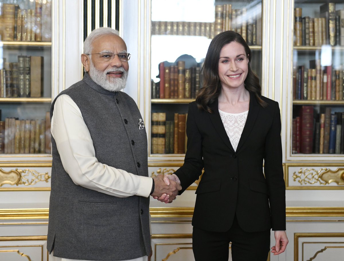 Narendra Modi (@narendramodi) on Twitter photo Today’s meeting with Finland <a href="/MarinSanna/">Sanna Marin</a> was very fruitful. There is immense potential in expanding the India-Finland digital partnership, trade partnership and investment linkages. We also discussed ways to deepen cultural ties between our nations. Today’s meeting with Finland <a href="/MarinSanna/">Sanna Marin</a> was very fruitful. There is immense potential in expanding the India-Finland digital partnership, trade partnership and investment linkages. We also discussed ways to deepen cultural ties between our nations.